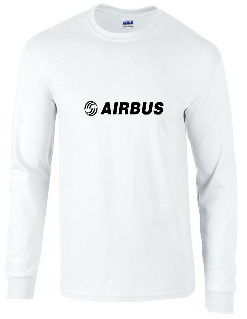 Airbus Black Logo European Aviation Defense White Cotton Long Sleeve T-Shirt