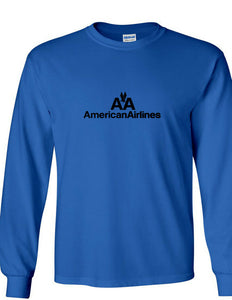 American Airlines Black Logo Shirt US Airline Royal Blue Long Sleeve T-Shirt