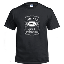 Load image into Gallery viewer, Vintage Aged To Perfection 1957 50s Birthday Gift Whiskey Gift Cotton T-shirt
