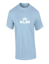 Load image into Gallery viewer, KLM White Retro Logo Shirt Dutch Airline Aviation Geek Sky Blue Cotton T-shirt
