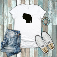 Load image into Gallery viewer, Wisconsin Badger State Home Pride Heart Silhouette 100% Cotton White T-shirt

