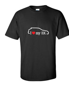 I Love MY EK Cars Hatchback Honda White Red Black Cotton T-Shirt S-5XL