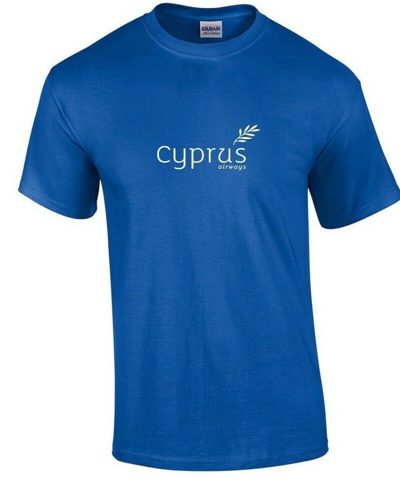 Cyprus Airways White Logo Airline Royal Blue Cotton T-shirt