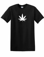 Load image into Gallery viewer, Marijuana Leaf Tee Shirt Cannabis Lover 420 White Logo Black Cotton T-shirt
