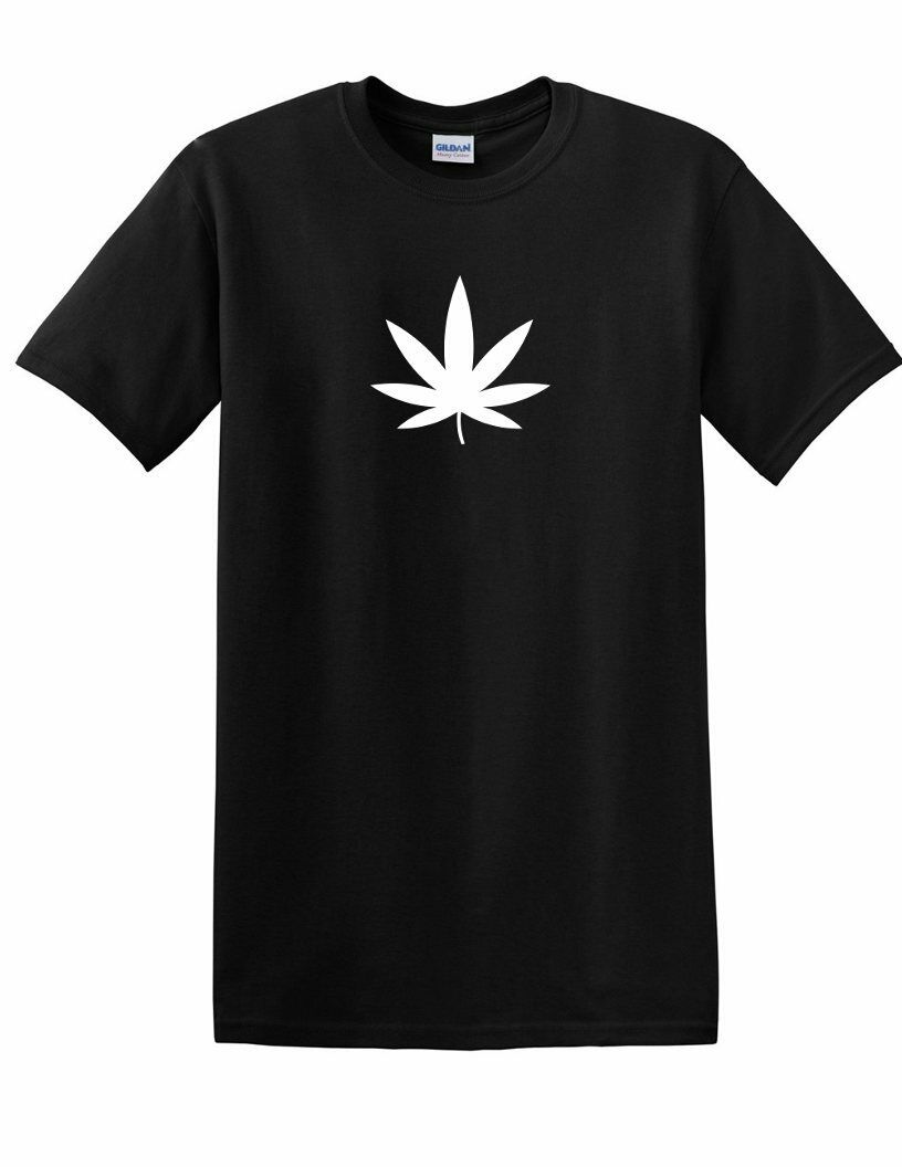 Marijuana Leaf Tee Shirt Cannabis Lover 420 White Logo Black Cotton T-shirt