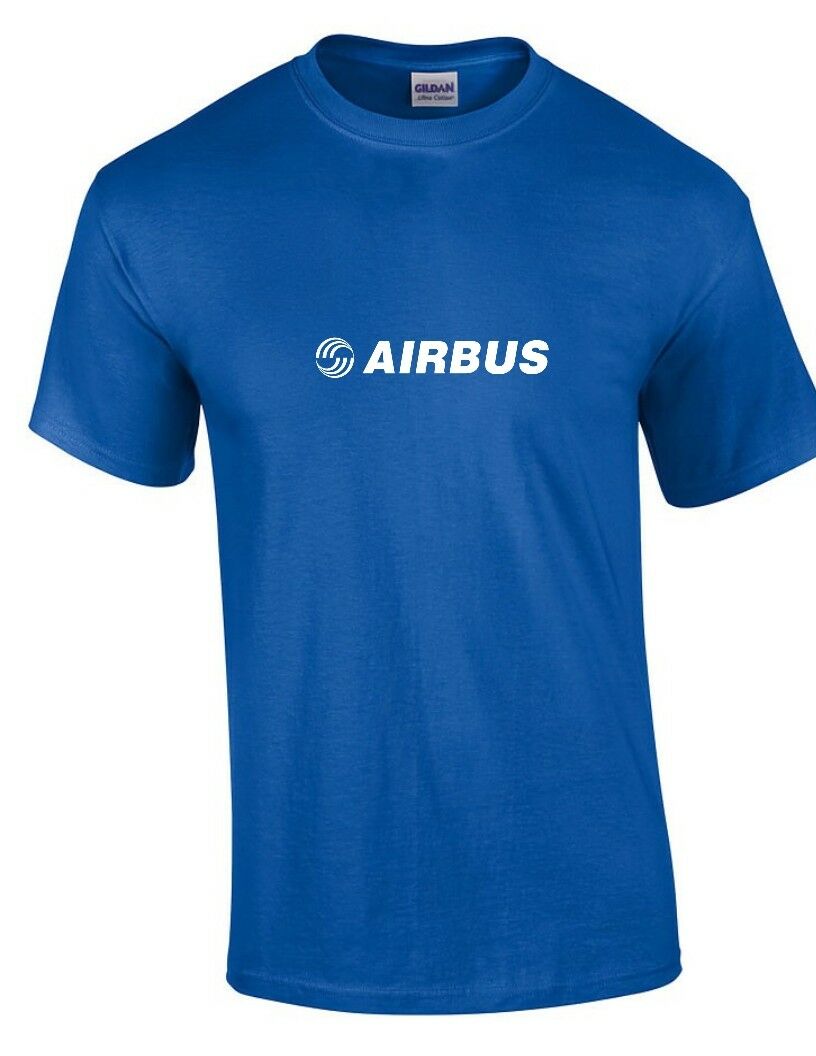 Airbus White Logo European Aviation Defense Airlines Royal Blue Cotton T-Shirt