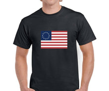 Load image into Gallery viewer, Betsy Ross Historic Colonial Flag 13 Star American USA Black Cotton T-shirt

