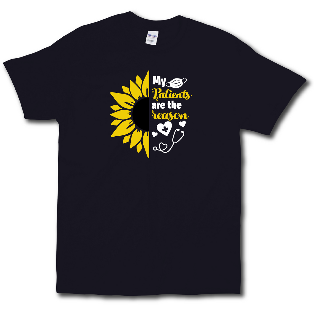 Nurse Patients Are The Reason Sunflower RN Uniform Short Sleeve Cotton T-Shirt