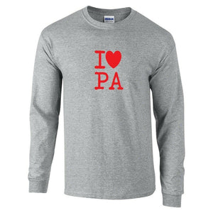 I Love PA Shirt Heart Pennsylvania Long Sleeve Sport Gray Red Gift T-shirt S-5XL