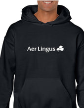 Load image into Gallery viewer, Aer Lingus White Clover Logo Irish Airline Black Hoodie Hooded Sweatshirt
