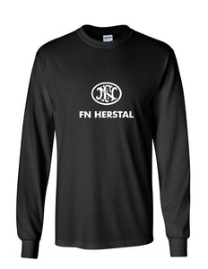 FN Herstal White Logo T-Shirt Black Long Sleeve Cotton Tee Shirt