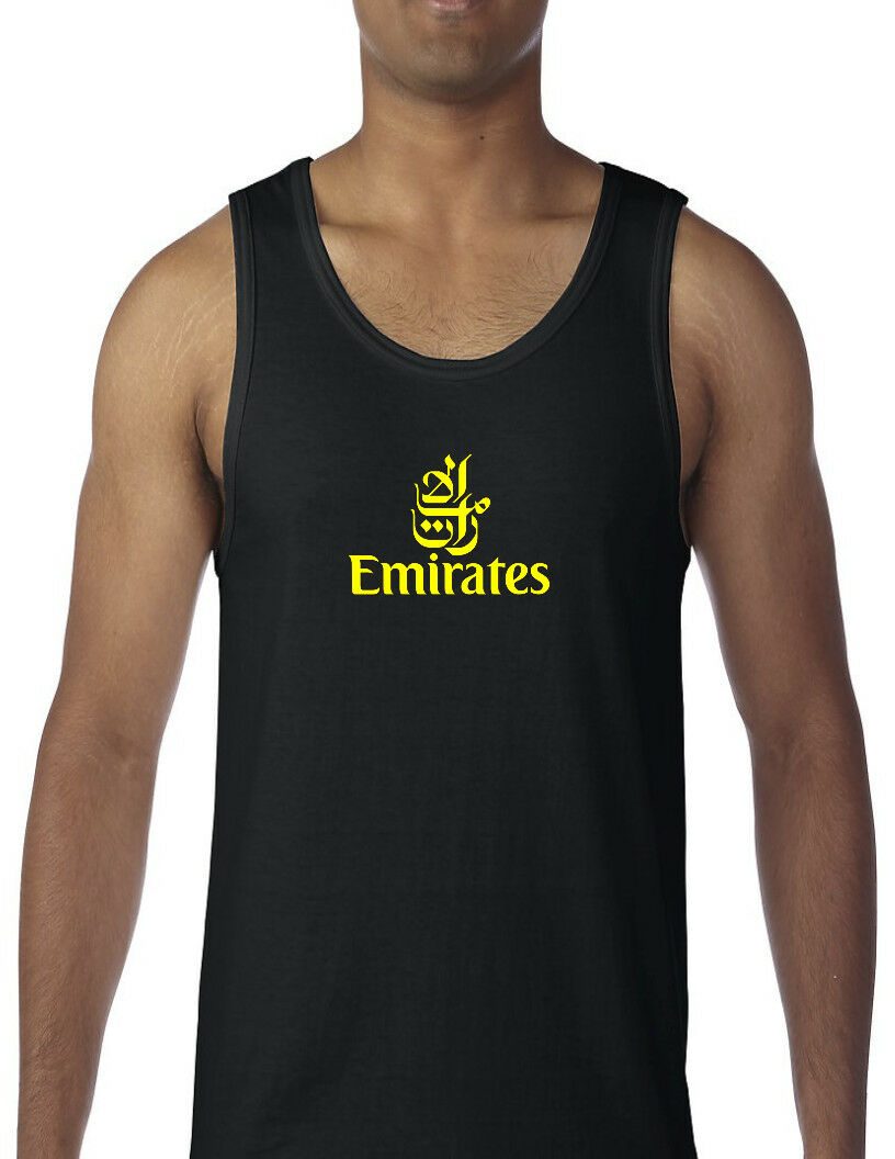 Emirates Yellow Vintage Logo Tank Top Emirati Airline Sleeveless Cotton T-Shirt