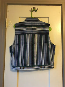 New Zig Zag Black White Vertical Striped Cotton Denim M Womens Shirt 90s Vest