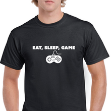 Load image into Gallery viewer, Eat Sleep Game Funny Gamer Play Station Controller Black Mens Cotton T-shirt
