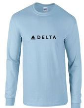 Load image into Gallery viewer, Delta Airlines Black Logo US Aviation Cotton Light Blue Long Sleeve T-Shirt
