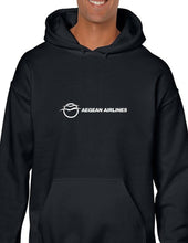 Load image into Gallery viewer, Aegean Airlines White Logo Greek Airline Black Hoodie Hooded Sweatshirt
