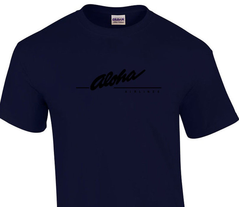 Aloha Airlines Black Retro Logo Shirt Hawaiian Airline Navy Blue T-Shirt S-5XL