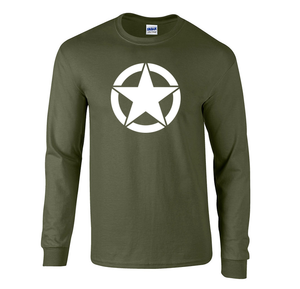 Willys Army Star Long Sleeve Shirt T-Shirt Black White Gray Military Green