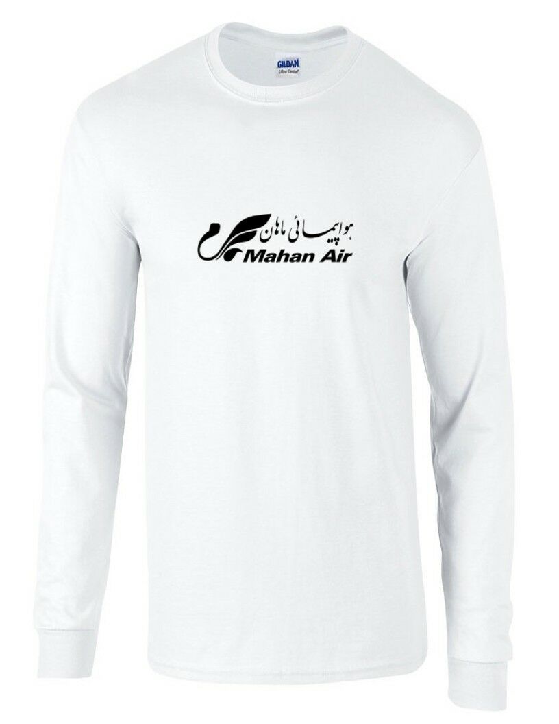 Mahan Air Black Logo Iranian Airline White Long Sleeve Cotton T-Shirt