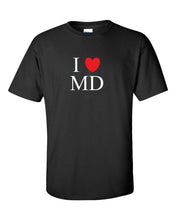 Load image into Gallery viewer, I Heart Love MD Shirt Maryland the Old Line State Black White Red T-shirt S-5XL
