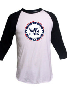 Riden With Biden 3/4 Sleeve Raglan T-Shirt Funny Liberal Political Democratic