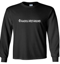 Load image into Gallery viewer, America West Airlines White Logo US Aviation Black Long Sleeve T-Shirt
