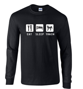 Eat Sleep Train Martial Arts MMA Muay Thai Black White Long Sleeve T-shirt