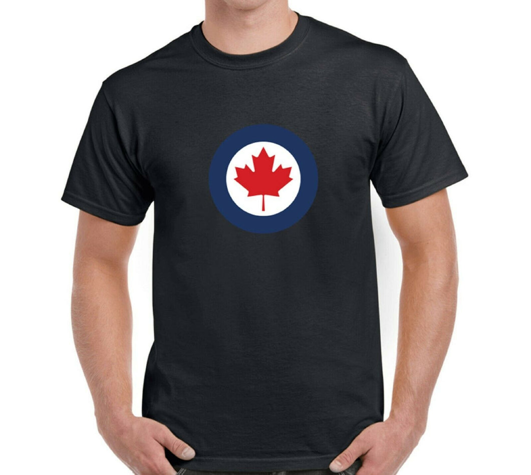 Royal Canadian Air Force Roundel Maple Leaf Military Seal Black Cotton T-shirt