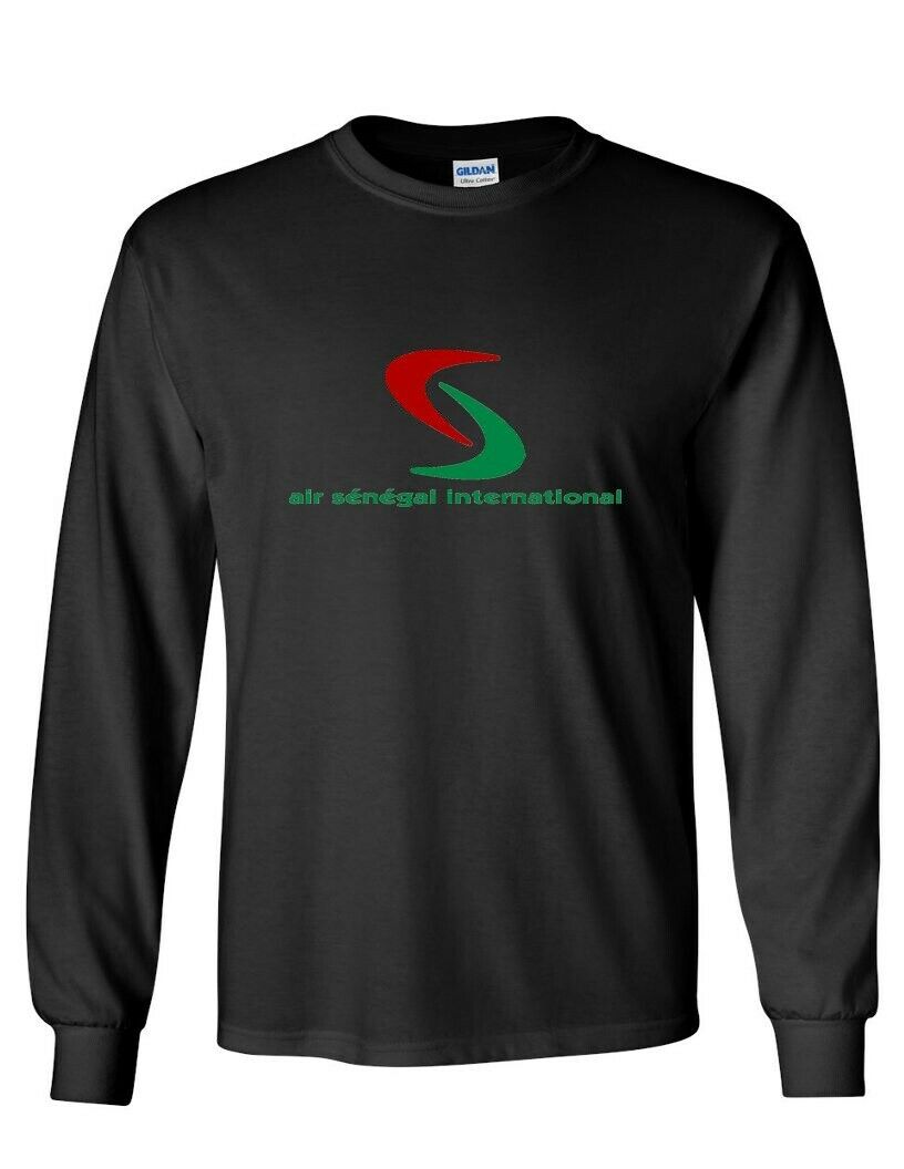 Air Senegal Retro Logo Tee Green Red Airline travel Black Long Sleeve T-Shirt