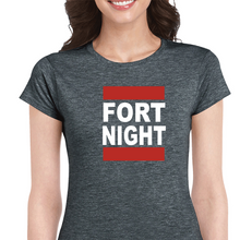 Load image into Gallery viewer, Fort Night Gamer Run Dmc Parody Funny Women Gray Red White Cotton T-shirt
