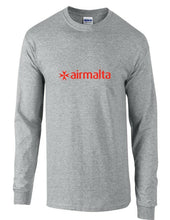 Load image into Gallery viewer, Air Malta Red Logo Maltese Airline Geek Sport Gray Long Sleeve T-shirt
