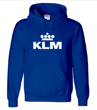 Load image into Gallery viewer, KLM Royal Dutch Airlines Aviation Travel Fly Geek Blue Retro Hooded Sweatshirt
