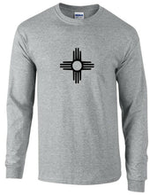 Load image into Gallery viewer, Black New Mexico State Flag Symbol Gray Shirt Long Sleeve Santa Fe T-Shirt
