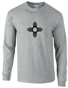 Black New Mexico State Flag Symbol Gray Shirt Long Sleeve Santa Fe T-Shirt