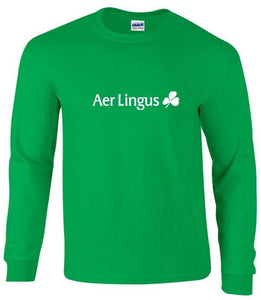 Aer Lingus White Logo Irish Airline Aerlingus Green Long Sleeve T-shirt