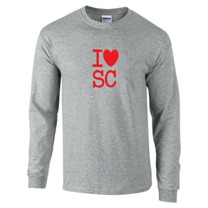 I Love SC Shirt Heart South Carolina Long Sleeve Sport Gray Red Gift T-shirt