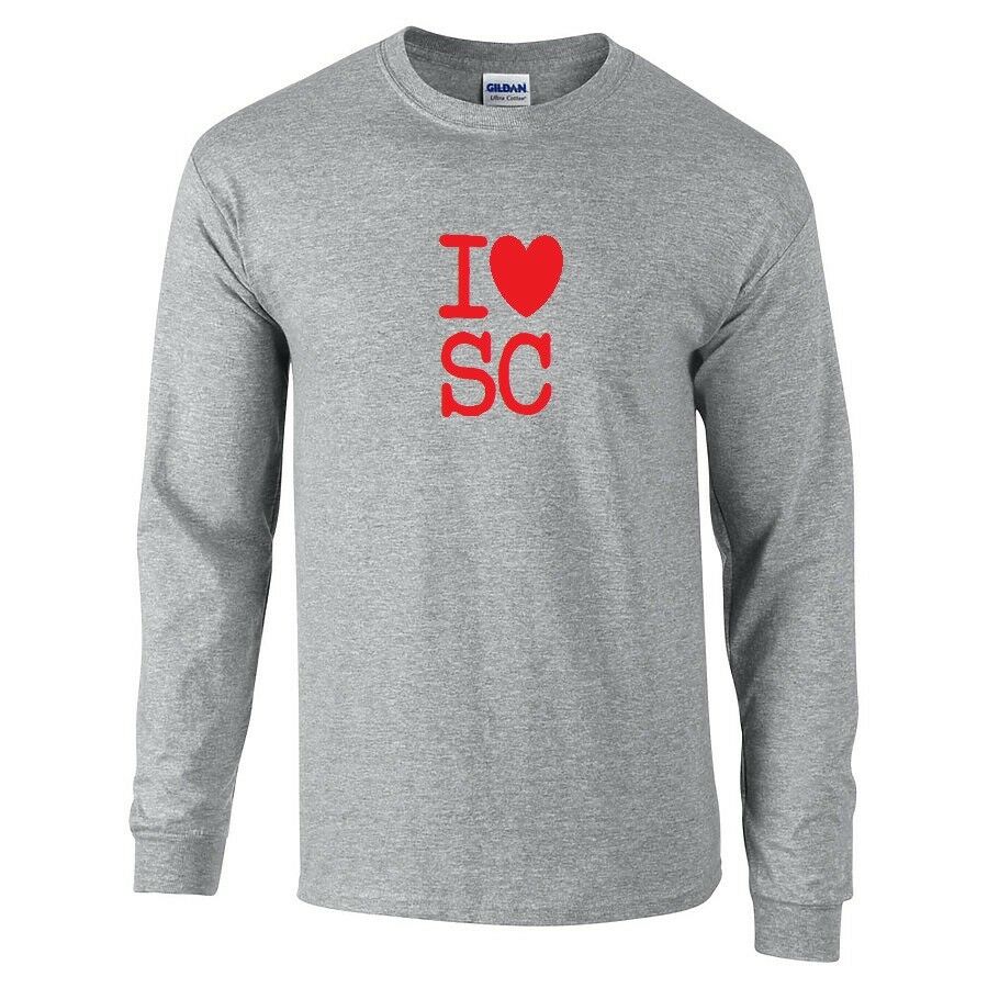 I Love SC Shirt Heart South Carolina Long Sleeve Sport Gray Red Gift T-shirt