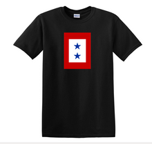 Load image into Gallery viewer, Two Blue Stars Service Flag Tee Shirt Red White Blue Graphic on Black T-Shirt
