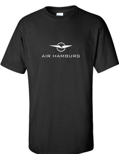 Air Hamburg White Retro Logo German Airline Geek Black Cotton T-shirt