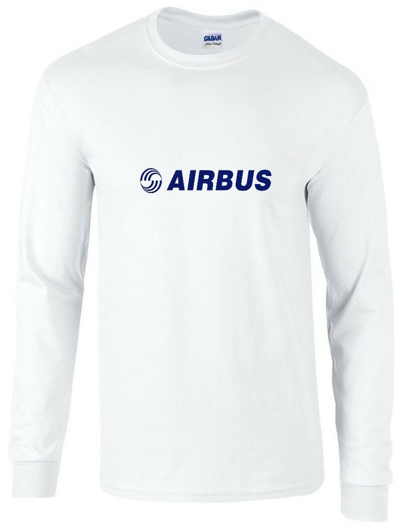 Airbus Blue Logo European Aviation Defense White Cotton Long Sleeve T-Shirt