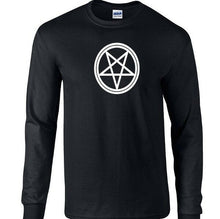 Load image into Gallery viewer, White Pentagram Satan T-shirt Lucifer Devil Gift Black Long Sleeve Shirt S-5XL
