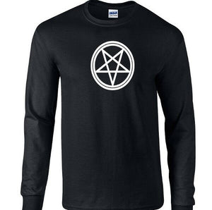 White Pentagram Satan T-shirt Lucifer Devil Gift Black Long Sleeve Shirt S-5XL