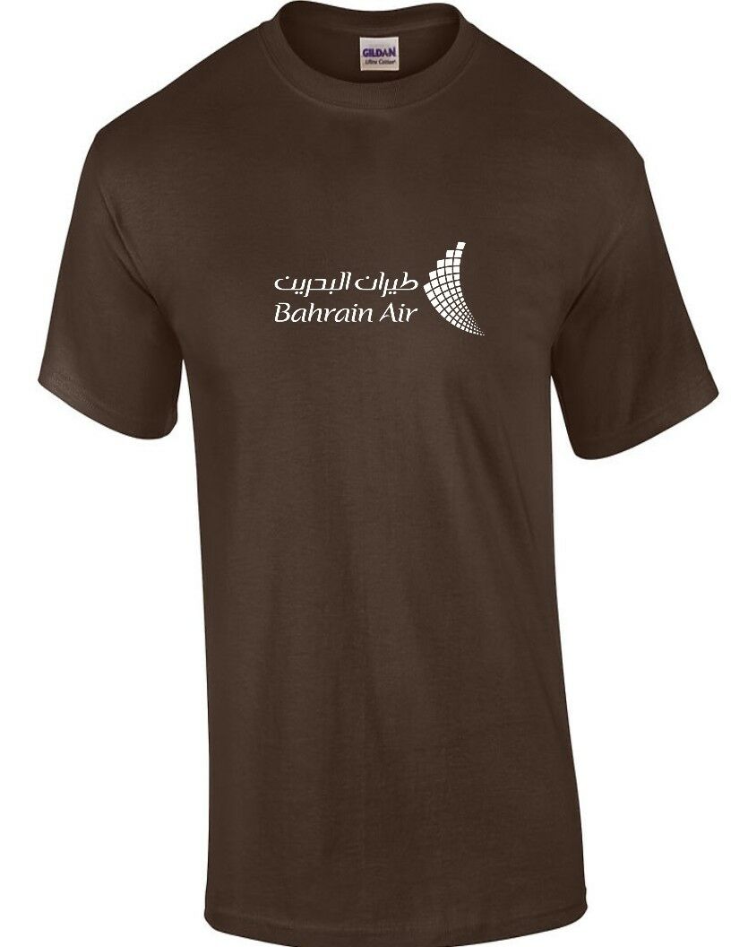 Bahrain Air White Logo Aviation Airline Chocolate Brown T-shirt