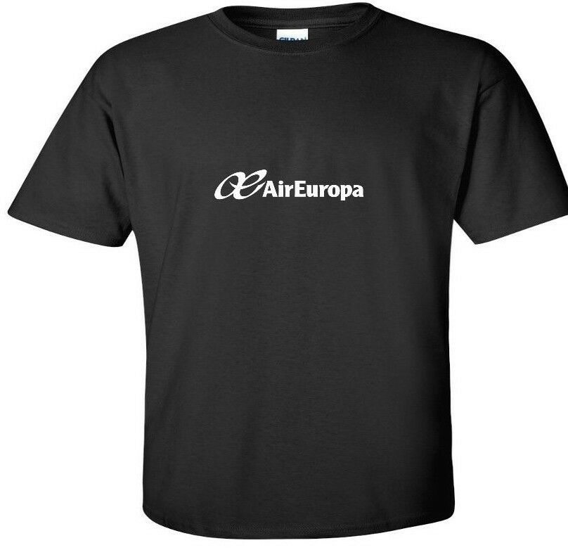 Air Europa White Logo Spain Spanish Airline Aviation Black Cotton T-Shirt