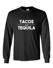 Load image into Gallery viewer, Tacos &amp; Tequila Tee Mexican Food Eat Drink Party Black Long Sleeve T-Shirt
