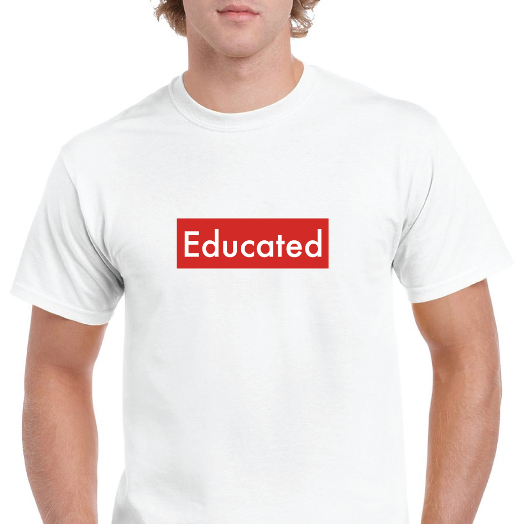 Educated Box Logo White Red Funny Joke Cotton Solid Black White T-Shirt S-5XL