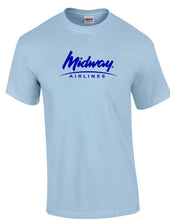 Load image into Gallery viewer, Midway Airlines Blue Logo US Aviation Airline Light Blue Cotton T-Shirt
