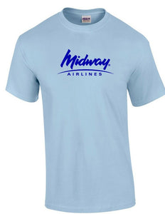 Midway Airlines Blue Logo US Aviation Airline Light Blue Cotton T-Shirt