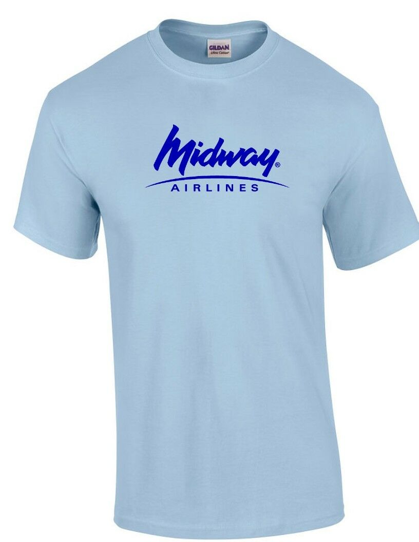 Midway Airlines Blue Logo US Aviation Airline Light Blue Cotton T-Shirt