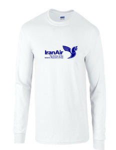 Iran Air Dark Blue Logo Islamic Republic Iranian White Long Sleeve T-Shirt